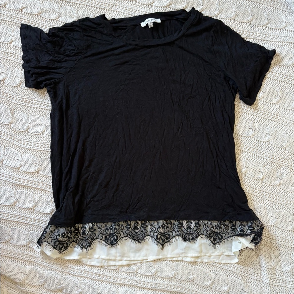 Black Lace Hem Women's Top